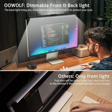 OOWOLF LED лампа для монітора 41 см з пультом, USB, захист очей, основне та фонове підсвічування, димірування, регулювання кольору, без мерехтіння, без відблисків, з бездротовим управлінням