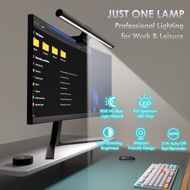 Quntis Лампа для монітора з підсвічуванням 42,5 см, RGB, з пультом дистанційного керування, регулювання яскравості та колірної температури, для офісу та дому