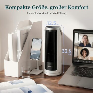 Вентилятор вежовий Levoit Kompakt DC: тихий, 7 м/с, з пультом, таймером, 90° осциляція, 33 см, білий