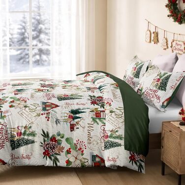 Комплект зимової постільної білизни WONGS BEDDING з новорічним принтом (Ялинка), мікрофібра, 2 предмети: підковдра 135x200 см та наволочка 80x80 см