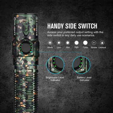 Ліхтарик тактичний OLIGHT Warrior 3S, 2300 люмен, 5 режимів, USB-зарядка, з датчиком відстані, водонепроникний IPX8, для кемпінгу, туризму, пошуку, синій