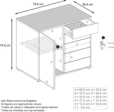 Комод Vladon Ben V2, білий матовий/глянцевий, 1 дверцята, 5 шухляд, 79x74x36 см, Німеччина