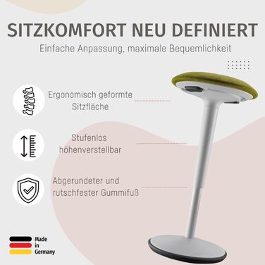 Ergonomічний стілець Sedus se:fit, регульований, зелено-сірий, пластик, гумова основа, висота 53-80 см, стілець для роботи стоячи