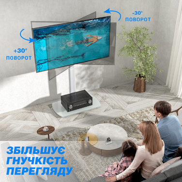 Підлогова стійка для телевізора RFIVER з поворотним кронштейном, для пласких і вигнутих ТВ 32-65 дюймів, регульована висота, VESA 400x400 мм, до 35 кг