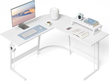 Кутовий письмовий стіл CubiCubi 120x120 см, білий, з полицею для монітора та шухлядами, комп'ютерний стіл для офісу, простий монтаж, місткий, компактний L-подібний стіл