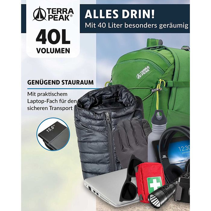 Туристичний рюкзак Terra Peak Flex 40 Premium 40 л, з вентиляцією спини, дощовиком, тримачем для питної системи, 3D Air Mesh, синій