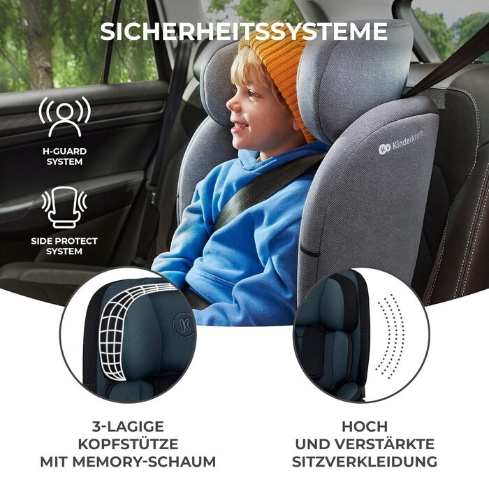 Дитяче автокрісло Kinderkraft ONETO3 I-SIZE 76-150 см, 9-36 кг, з Isofix, регульованим підголівником, 5-точковими ременями безпеки, чорне