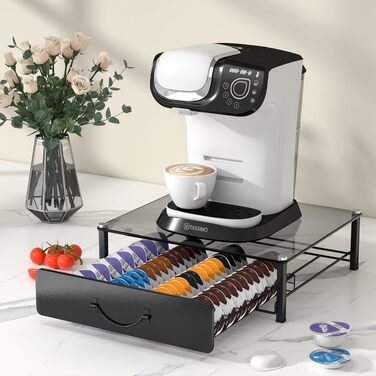 Тримач для капсул Tassimo на 64 шт, металевий органайзер для зберігання кавових капсул, штабельний диспенсер (прозоро-сірий)