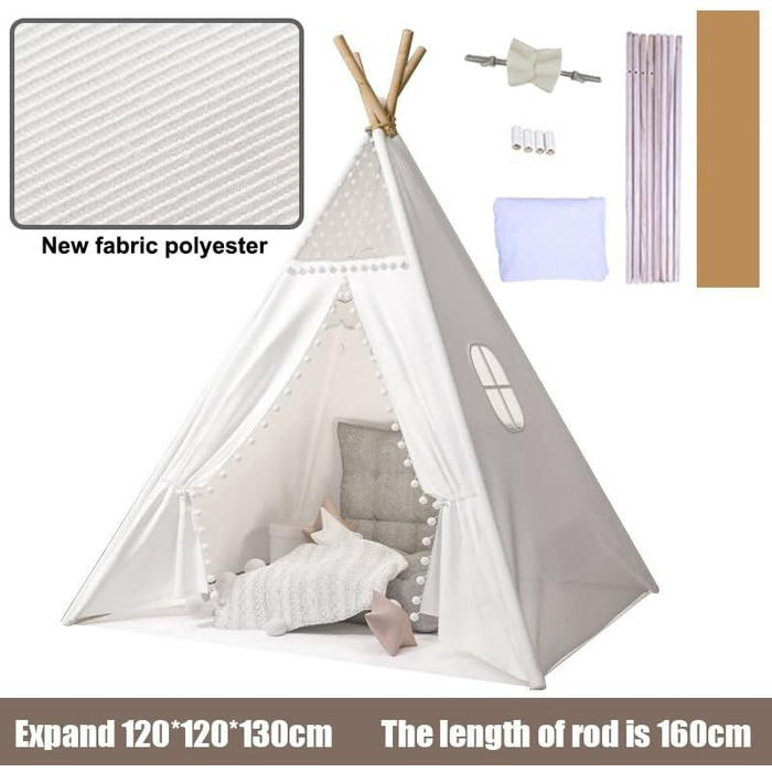 Kinder Tipi Zelt - класичне індіанське ігрове намет для дітей, бавовняний намет для дівчаток та хлопчиків з сумкою, складане ігрове домік для дому або на вулицю (A1)