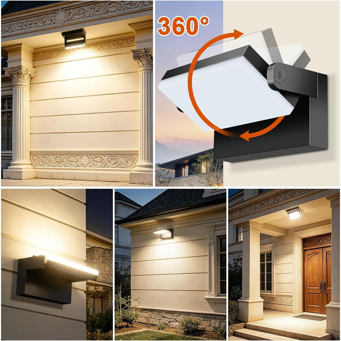 Стіна LED-ліхтар ledmo 60W чорний, 3000K, 5000LM, поворотна панель 360°, водонепроникна IP65 для вулиці та приміщень