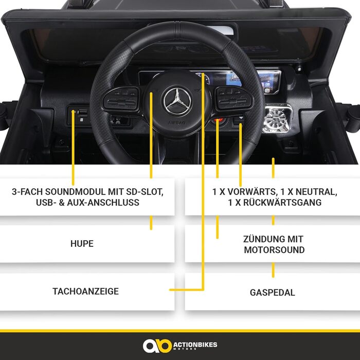 Дитячий електромобіль Mercedes AMG G63 Actionbikes, ліцензія, 2,4 ГГц пульт, електроавто для дітей від 3 років, білий/чорний