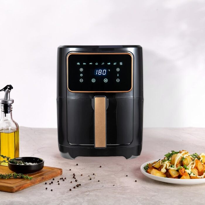 Аерофритюрниця BERGNER NATURALLY Copperly 6.9L, 1800W, керамічне покриття без PFAS, 8 програм, таймер та регулювання температури 80-200°C, мідна