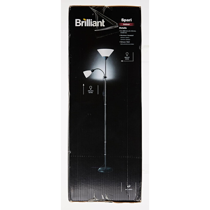 Торшер Brilliant Spari 1,8 м, чорний/білий, для вітальні, LED, з лампою для читання, зручне керування, підходить для будь-якої оселі