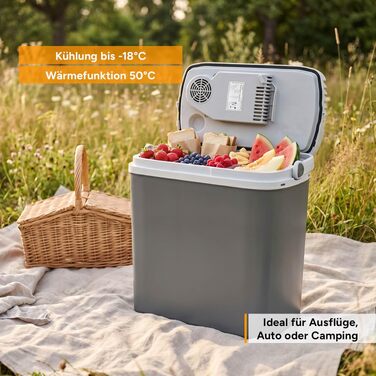 Автомобільний холодильник/термос First Austria Thermoelektrische Kühlbox 24L з USB-C PD 3.0 52W, живлення від мережі/автомобіля/USB, чорно-сірий