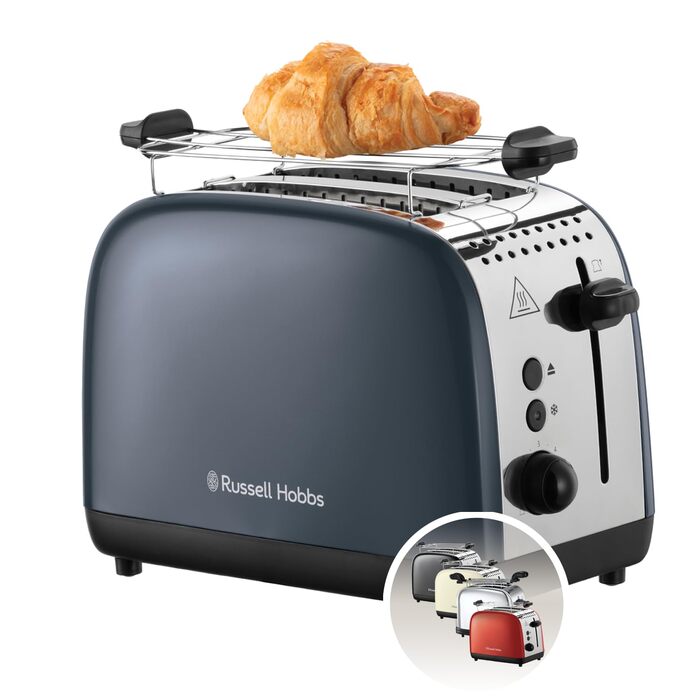 Тостер Russell Hobbs Colours Plus Edelstahl на 2 тости, сірий. З широкими слотами, підставкою для булочок, 6 режимів підсмажування, розморожуванням, функцією Lift & Look, 1600 Вт