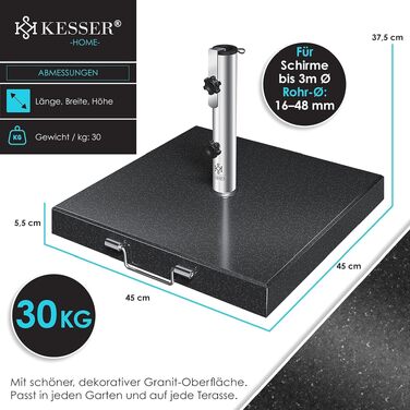 Підставка для парасольки KESSER Granit 30 кг, сталь, для саду/балкону, антрацит, квадратна, Ø16-48 мм