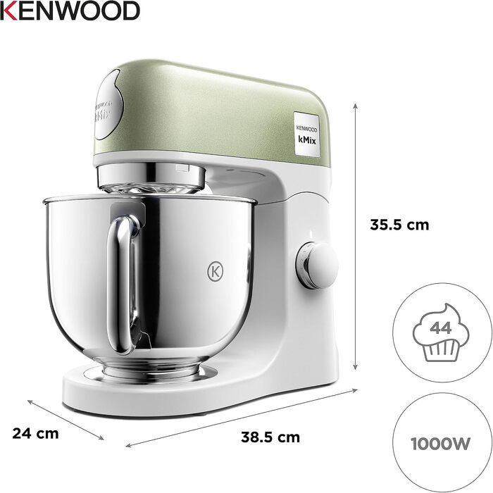 Кухонна машина Kenwood kMix Editions KMX760BC, 1000 Вт, чаша з нержавіючої сталі 5 л, набір для кондитерських виробів та захист від бризок, Зелений металік