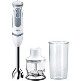Блендер Braun MultiQuick 5 Vario MQ 5220WH, 1000 Вт, з нержавіючою насадкою, біло-сірий, комплект 2 аксесуари