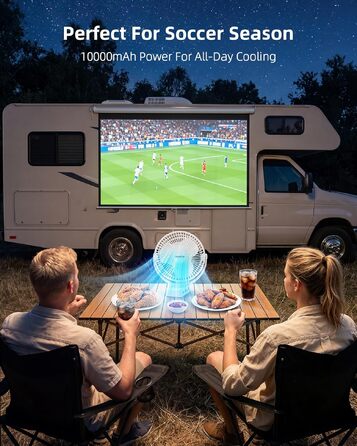 Вентилятор кліпса Koonie 10000 mAh USB, 20 см: портативний, з акумулятором, 4 швидкості, 360° поворот, тихий для дому, офісу, дитячого візочка, кемпінгу, гроубоксу (білий)