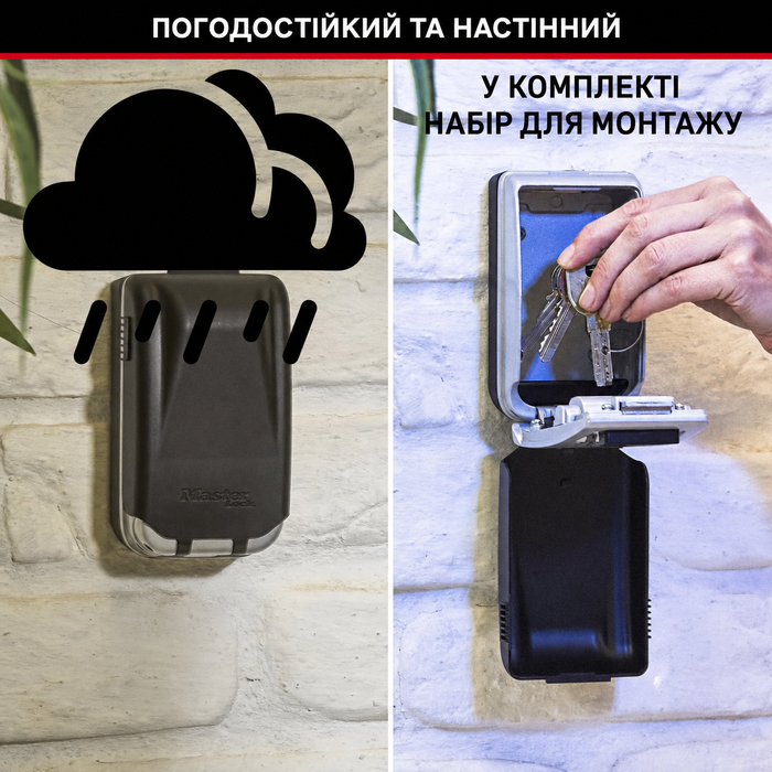 Сейф для ключів Master Lock з підсвічуванням кодових коліс, настінний вуличний ключ-бокс (12.6 x 7.2 x 5.2 см)