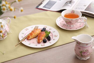 Чашка та блюдце з порцеляни Shabby Chic Vintage з птахом, метеликом і квітами у подарунковій коробці (рожевий колір)