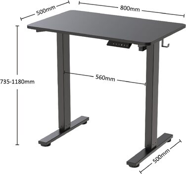 Регульований по висоті письмовий стіл MiniDesk, чорний (73–118 см)