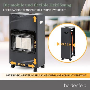 Газовий обігрівач Heidenfeld Inferno GH100, 4200 Вт, для приміщень, для балонів до 15 кг, чорний (Газовий балон не входить у комплект)