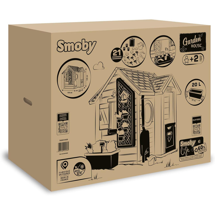 Дитячий садовий будиночок Smoby Life Garten Spielhaus 128x132x135 см з переробленого пластику - для дітей від 2 років