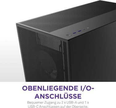 Корпус NZXT H7 Flow RGB для ПК, Mid-Tower ATX, з RGB-вентиляторами, підтримкою підлогових вентиляторів для прямого охолодження відеокарти, 360 мм, чорний
