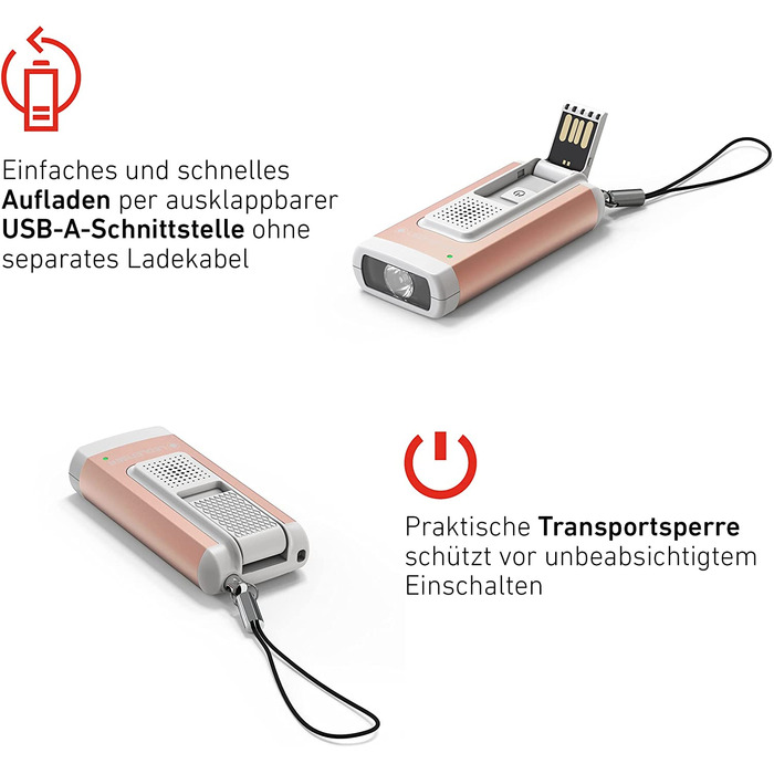 Ліхтарик Ledlenser K6R Safety 400 лм із сиреною, USB, сірий — компактний брелок-ліхтарик, акумуляторний, з тривожним сигналом