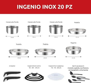 Набір каструль та сковорідок Lagostina Ingenio INOX з нержавіючої сталі 18/10, сірий, 20 предметів