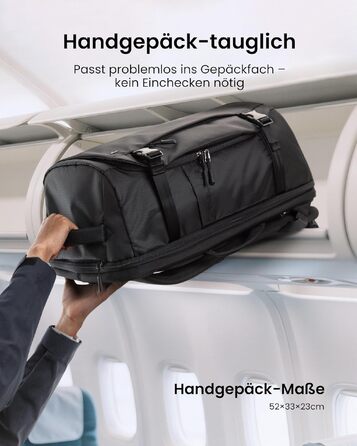 Дорожній рюкзак tomtoc 40L для подорожей та перельотів, TSA-сумісний рюкзак для ручної поклажі, чорний Ripstop, 40 літрів