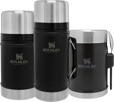 Термос для їжі Stanley Classic Legendary 400 мл з ложкою-виделкою, нержавіюча сталь, тримає тепло/холод 7 годин, BPA-free, чорний матовий, для їжі, для обіду, термобокс, придатний для миття в посудомийці