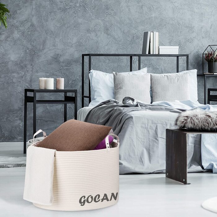 Великий кошик для білизни та іграшок GOCAN XXXL, бавовняний, з ручками, 55×35 см, кремовий, для зберігання у вітальні