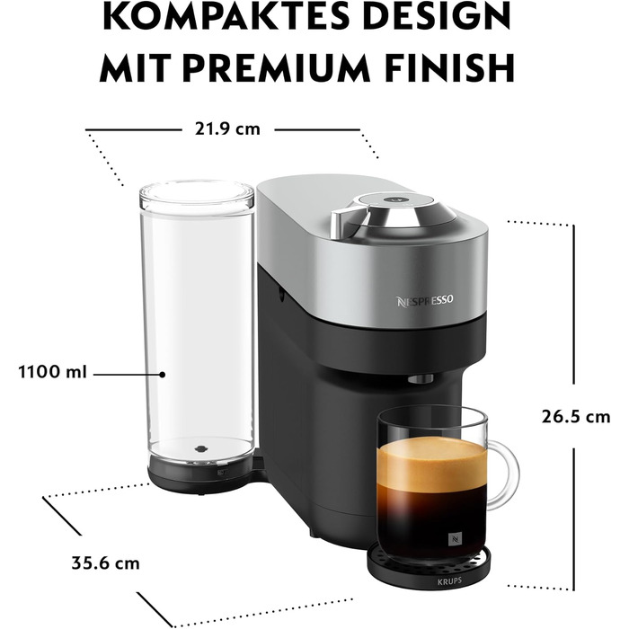 Кавомашина Nespresso Krups Vertuo Pop XN930T Титан 560 мл, капсульна, автоматичне розпізнавання капсул, 4 розміри чашок
