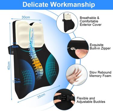 Подушка для спини з Memory Foam Schaum: ергономічна підтримка попереку для офісного крісла, авто та столу (чорно-бежева)