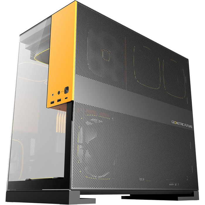 Корпус для ПК Geometric Future M5, загартоване скло, Mid Tower, E-ATX/ATX, 1.2мм сталь, ARGB вентилятори, Type-C, підтримка радіаторів 420/360 мм, чорний/жовтий