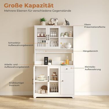 Кухонна шафа-буфет Dripex 181 см з робочою поверхнею, біла: висока шафа для продуктів з 5 дверцятами та шухлядою, індустріальний стиль для кухні, вітальні та їдальні