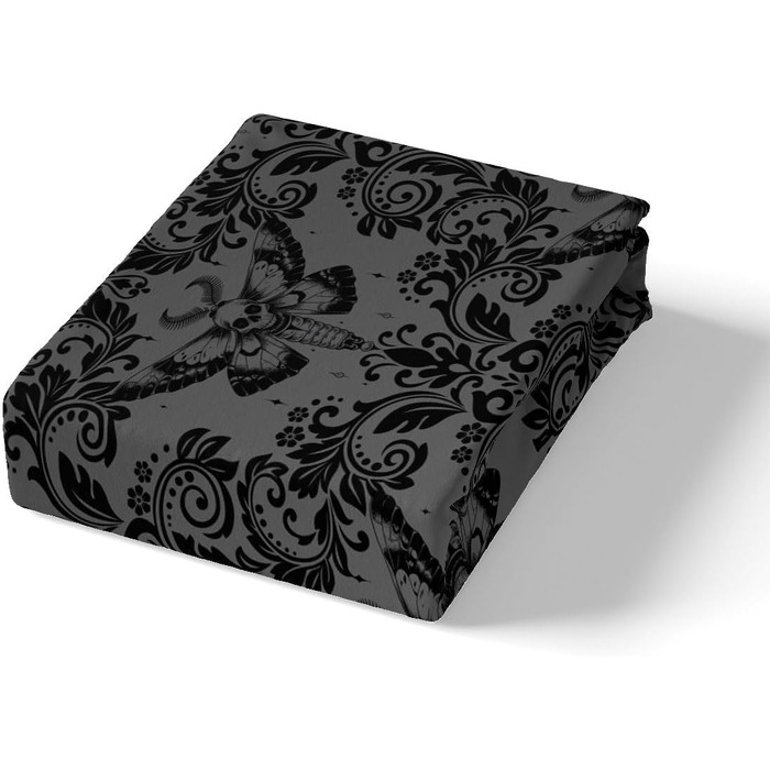 Комплект постільної білизни Homemissing Vintage Damaskus: підковдра 140x200 см, готичний стиль з квітами та черепами, орієнтальний бохо дизайн, чорний, 2 предмети