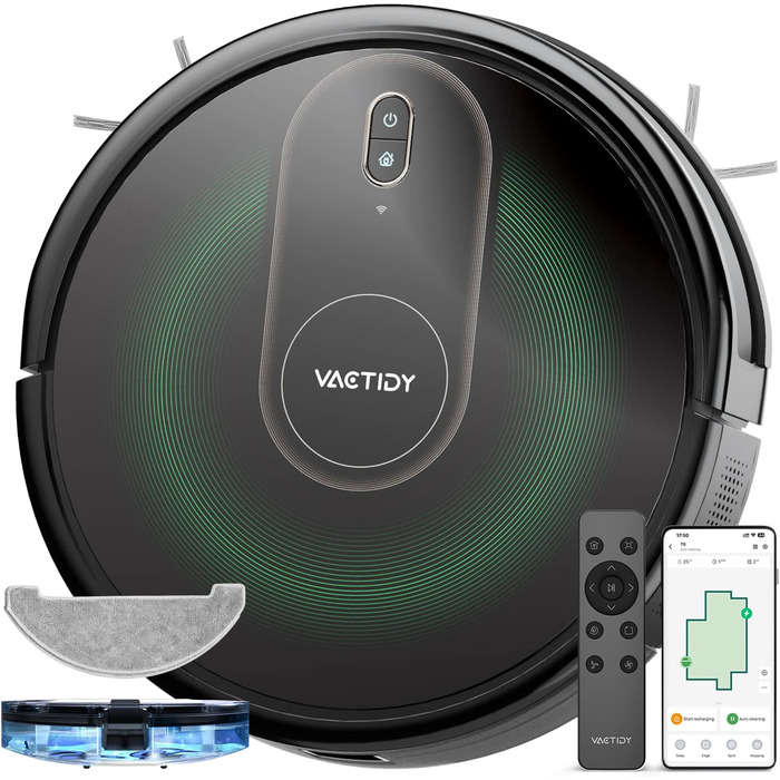 Робот-пилосос Vactidy Nimble T8 2-в-1 з функцією миття, 3000Pa, 120 хвилин роботи, сумісний з Alexa, App, Siri, для видалення шерсті тварин, чорний