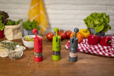 Набір млинків для солі та перцю KUHN RIKON Ratchet Grinder, ручний млинок для спецій з регульованим керамічним механізмом, сірий
