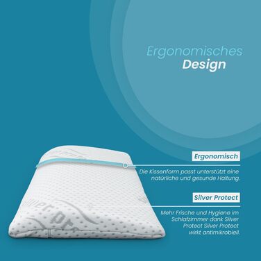 Подушка для шиї Bestlivings з піни Memory Foam (30x35x9 см) з антимікробним срібним чохлом Öko-Tex - Ортопедична подушка для подорожей та підтримки спини