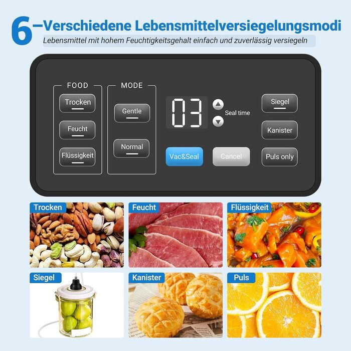 Вакууматор 7-в-1 професійний для харчових продуктів з 5 пакетами, 85 кПа, подвійний шов для кухні та ресторану (VS04)