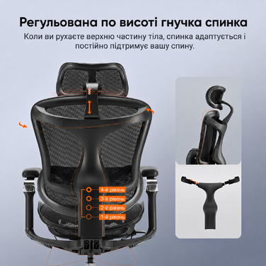 Ергономічне офісне крісло SIHOO Doro C300 Pro black з підлокітниками 6D та підтримкою попереку
