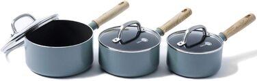Набір каструль GreenPan Mayflower, 3 предмети, керамічне антипригарне покриття, без PFAS, індукція, дерев'яна ручка, синій