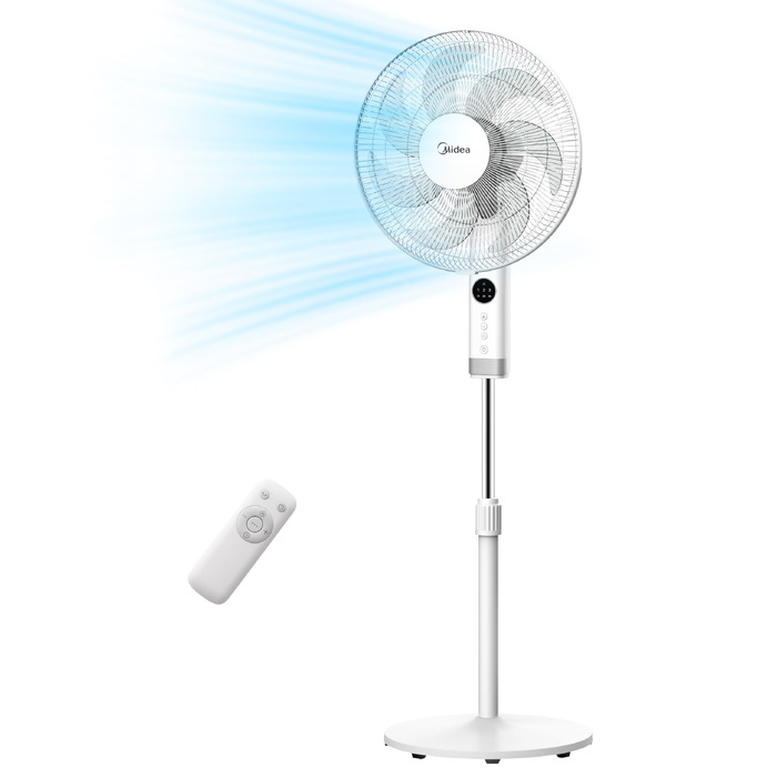 Вентилятор підлоговий Midea FS40-23MR з пультом, 3 швидкості, телескопічна висота, 90° поворот, 7 лопатей, LED-дисплей, білий
