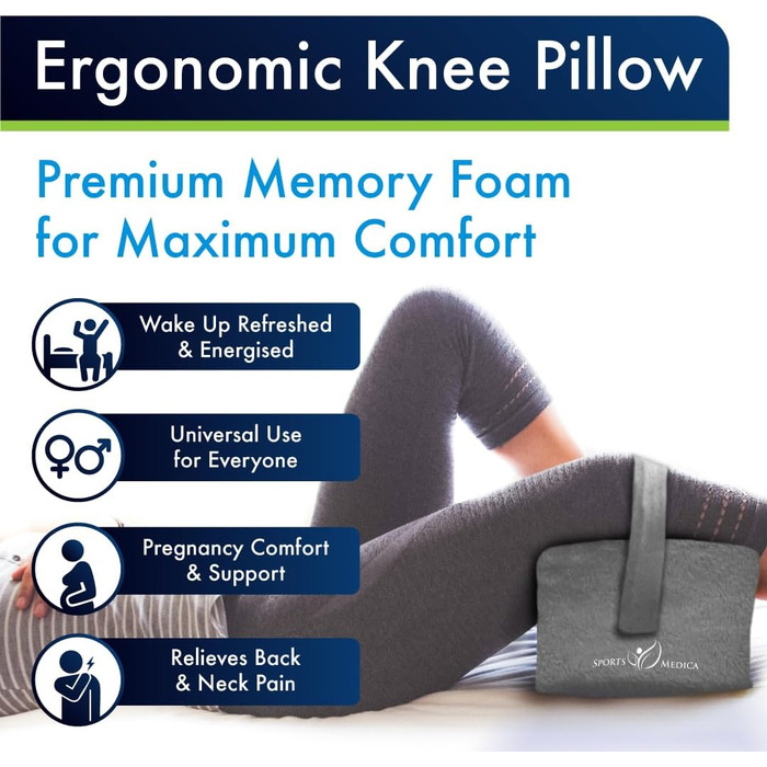 Подушка для колін з ортопедичною піною Memory Foam для сну на боці, при болях у спині та сідничному нерві - Сіра