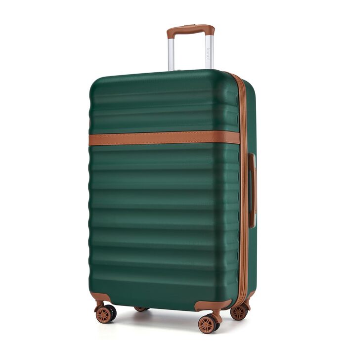 Валіза KONO XL (75 см) розширена, легка, з твердим корпусом та TSA-замком, темно-зелений/коричневий