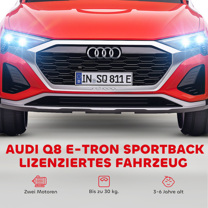 Електромобіль для дітей Audi Q8, 12V, швидкість 3-5 км/год, пульт дистанційного керування, фари, музика, червоний