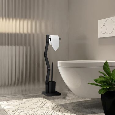 WC-гарнітур Relaxdays: тримач для туалетного паперу та щітка, чорний, 75x18,5x18,5 см, підлоговий